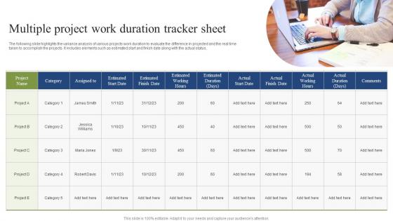 Multiple Project Work Duration Tracker Sheet