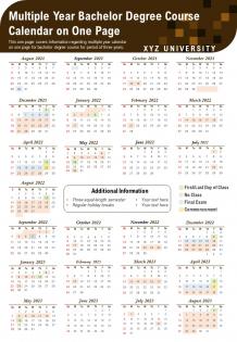 Multiple year bachelor degree course calendar on one page report ppt pdf document