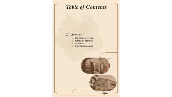 Museum Exhibit Proposal For Table Of Contents One Pager Sample Example Document