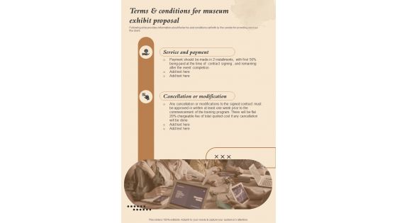 Museum Exhibit Proposal For Terms And Conditions One Pager Sample Example Document