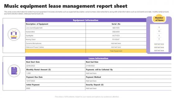 Music Equipment Lease Management Report Sheet