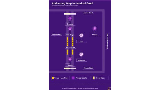 Musical Event Funding Addressing Map For Musical Event One Pager Sample Example Document
