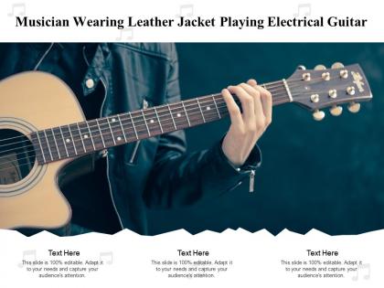 Musician wearing leather jacket playing electrical guitar