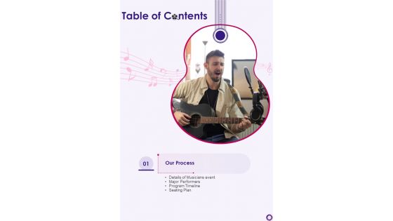 Musicians Event Proposal Table Of Contents One Pager Sample Example Document
