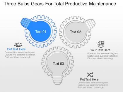 Mv three bulbs gears for total productive maintenance powerpoint temptate