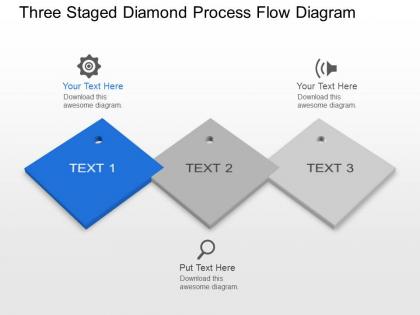Mv three staged diamond process flow diagram powerpoint template slide