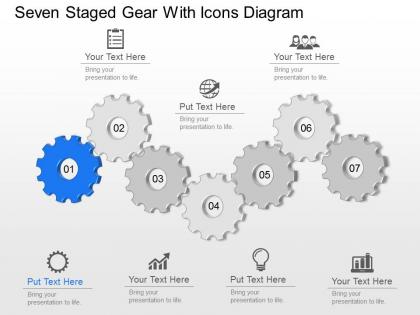 Mx seven staged gear with icons diagram powerpoint template slide