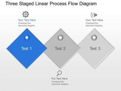 Mx three staged linear process flow diagram powerpoint template slide