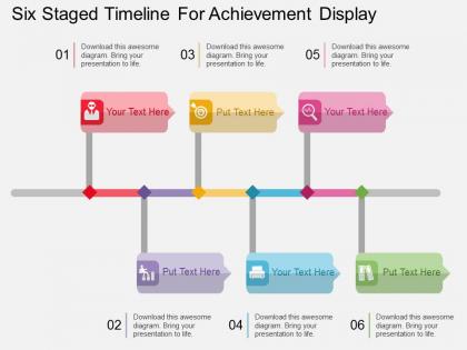 Mz six staged timeline for achievement display flat powerpoint design