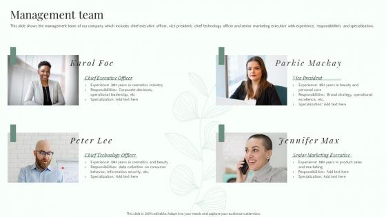 Natural Beautifying Products Company Profile Management Team Ppt Slides Example