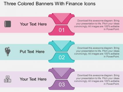 Nd three colored banners with finance icons flat powerpoint design
