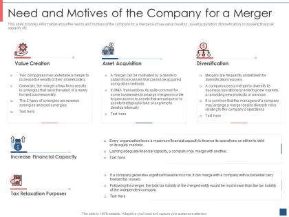 Need and motives of the company for a merger overview of merger and acquisition