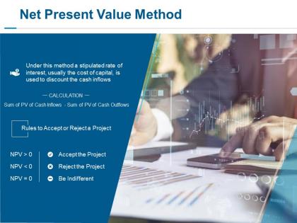 Net present value method ppt slides icon