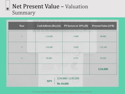 Net present value valuation summary n597 ppt powerpoint presentation file layout