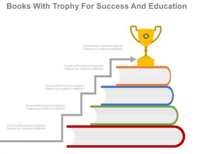 New books with trophy for success and education flat powerpoint design