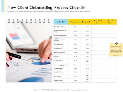 New client onboarding process checklist calendar list ppt slides