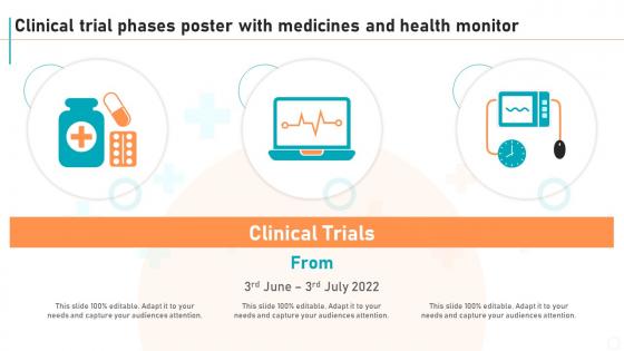 New Drug Development Process Clinical Trial Phases Poster With Medicines And Health Monitor