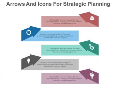 New five arrows and icons for strategic planning samples flat powerpoint design