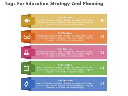 New five tags for education strategy and planning flat powerpoint design