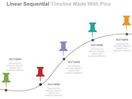 New linear sequential timeline made with pins flat powerpoint design