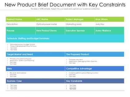 New product brief document with key constraints
