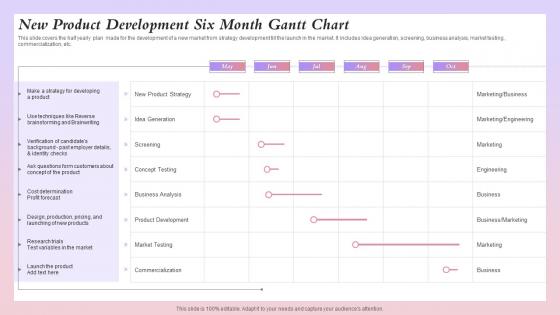 New Product Development Six Month Gantt Chart