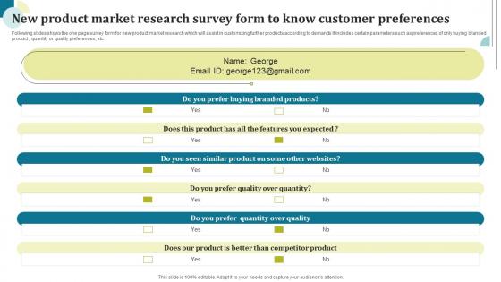 New Product Market Research Survey Form To Know Customer Preferences Survey SS
