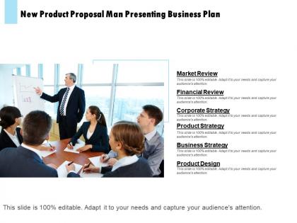 New product proposal man presenting business plan