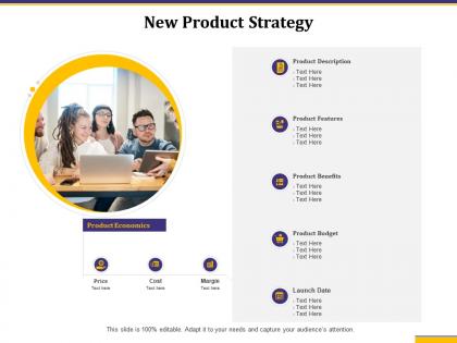 New product strategy description features ppt powerpoint presentation sample