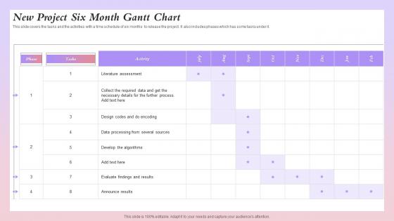 New Project Six Month Gantt Chart