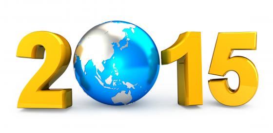 New year 2015 with globe stock photo