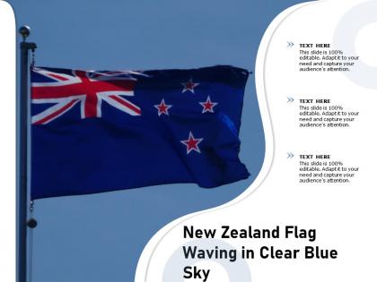 New zealand flag waving in clear blue sky