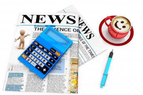 News paper with coffee and book pen stock photo