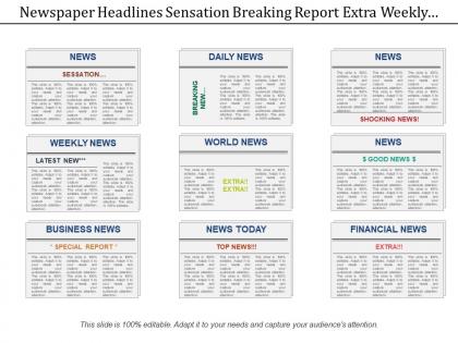 Newspaper headlines sensation breaking report extra weekly world