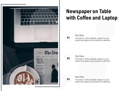 Newspaper on table with coffee and laptop