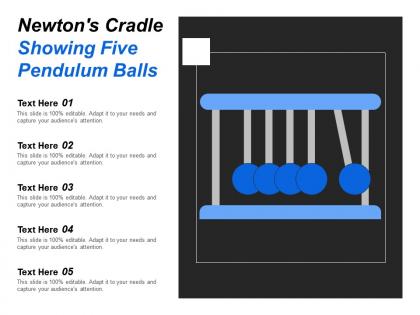 Newtons cradle showing five pendulum balls