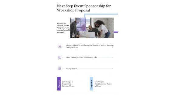 Next Step Event Sponsorship For Workshop Proposal One Pager Sample Example Document