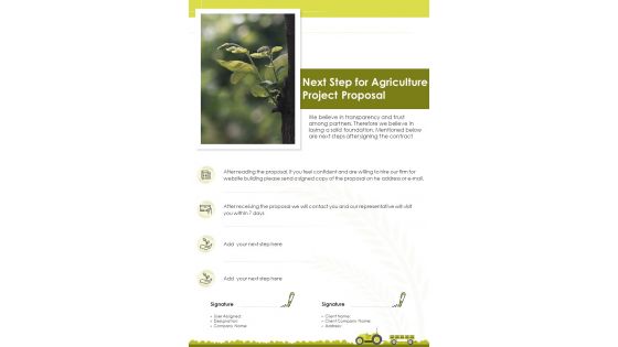 Next Step For Agriculture Project Proposal One Pager Sample Example Document