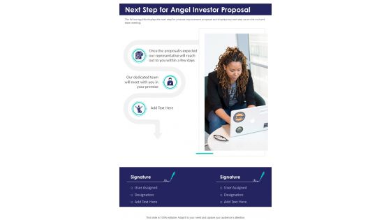 Next Step For Angel Investor Proposal One Pager Sample Example Document