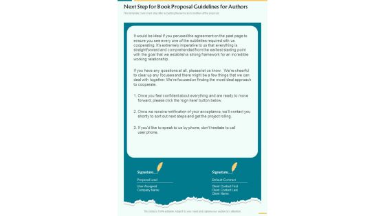 Next Step For Book Proposal Guidelines For Authors One Pager Sample Example Document