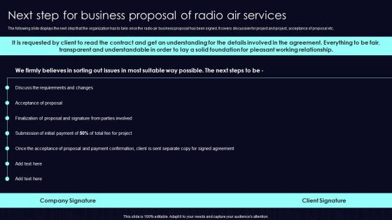 Next Step For Business Proposal Of Radio Air Services Ppt Show Designs Download