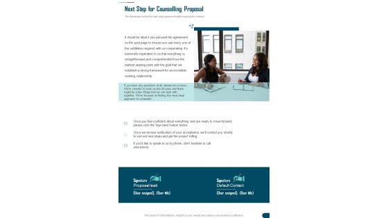 Next Step For Counselling Proposal One Pager Sample Example Document