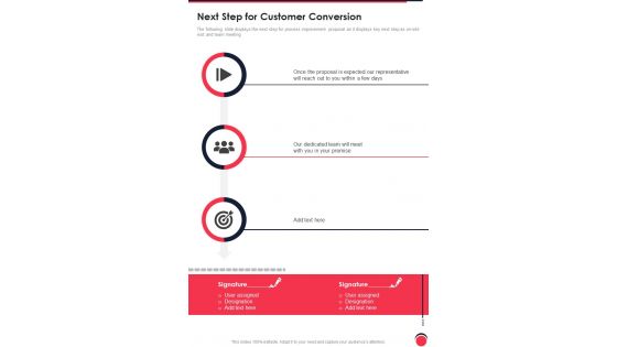 Next Step For Customer Conversion One Pager Sample Example Document