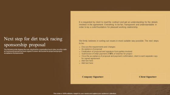 Next Step For Dirt Track Racing Sponsorship Proposal Ppt Show Design Templates