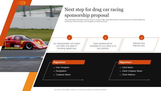 Next Step For Drag Car Racing Sponsorship Proposal Ppt Powerpoint Presentation File Smartart