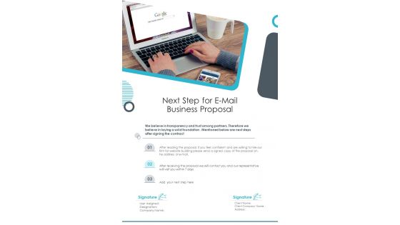 Next Step For E Mail Business Proposal One Pager Sample Example Document