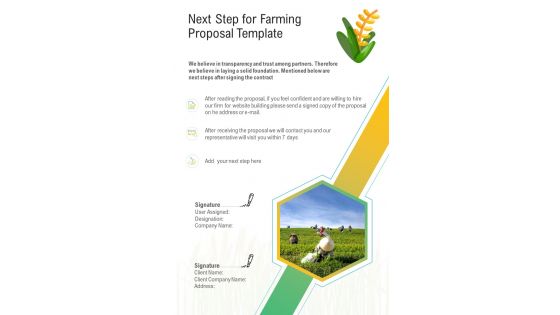 Next Step For Farming Proposal Template One Pager Sample Example Document