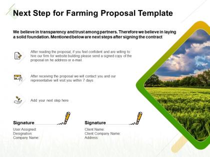 Next step for farming proposal template ppt powerpoint presentation guide