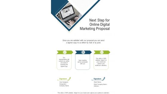 Next Step For Online Digital Marketing Proposal One Pager Sample Example Document