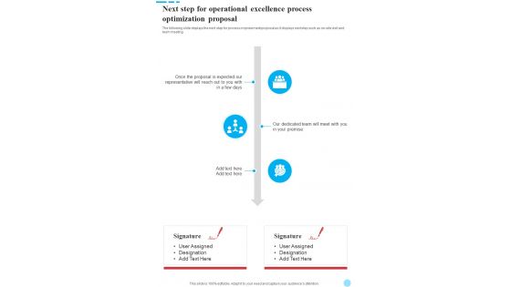Next Step For Operational Excellence Process Optimization Proposal One Pager Sample Example Document